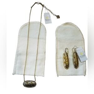 Kendra Scott necklace earrings set. Never worn. Gold design. Beautiful gift.